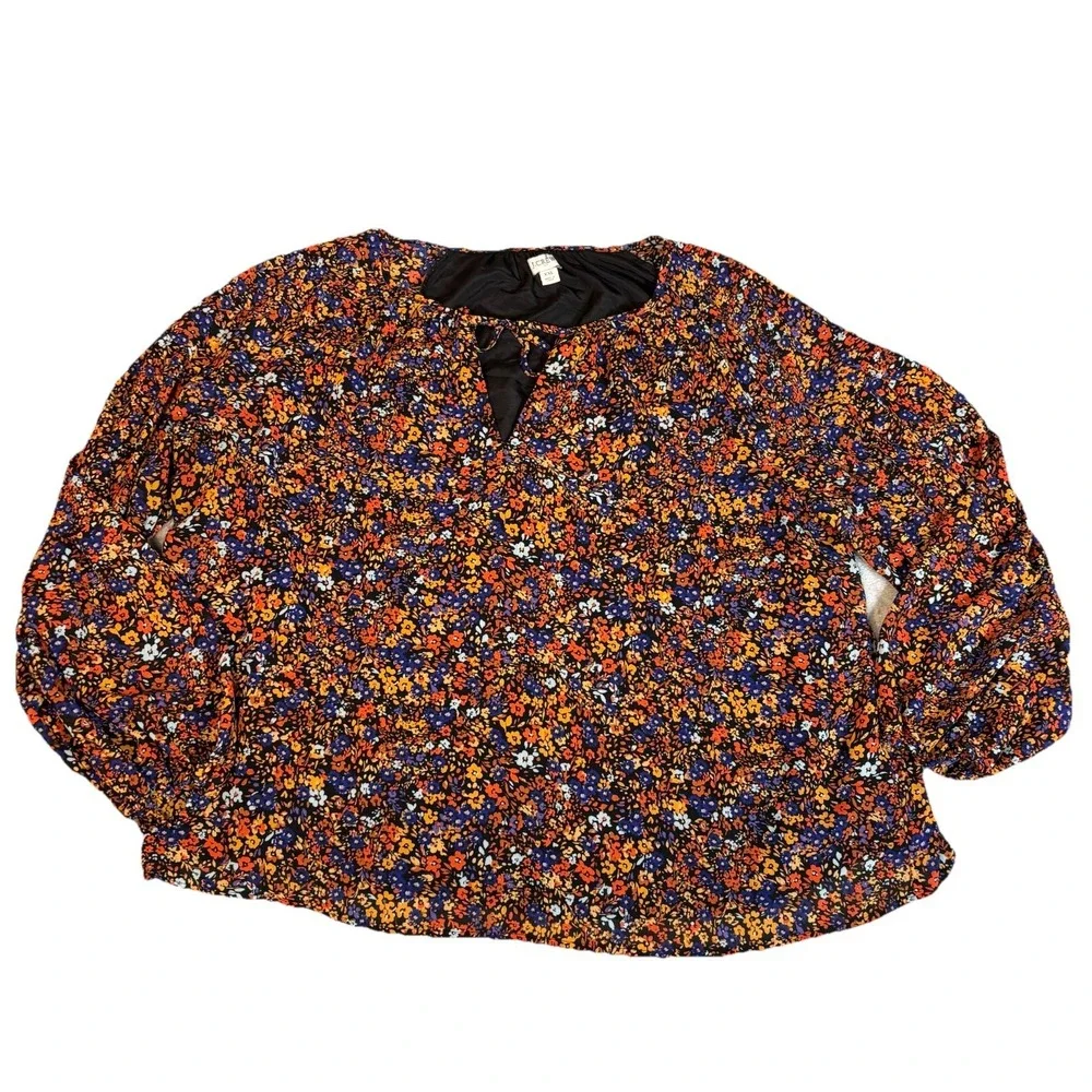 J.Crew Crinkle Peasant Top XXL Dark Floral Long Sleeve Cottagecore Romantic Boho - Picture 6 of 9